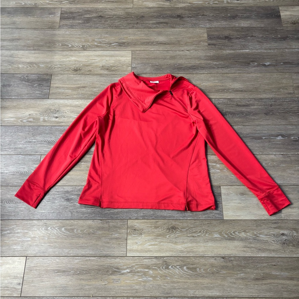 J. Jill Fit Pullover Sz L Red Zip Neck Performance Athleisure Workout Gym Yoga